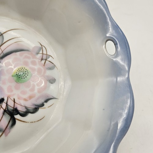 Vintage 1960s Meito Hand Painted China Pink Blue Floral Ceramic Bowl 7.25" - Picture 14 of 15