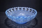 Vintage Fenton Blue Opalescent Basketweave Open Lace Edge Glass Bowl 6”