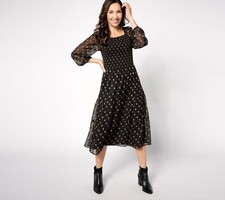 Denim & Co. Women's Dress Sz XL Canyon Retreat Smocked Jacquard Black A628517