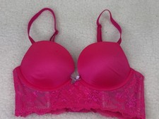 Victoria's Secret Bra Womens 34B Pink Longline Lace Molded Underwire Push-Up