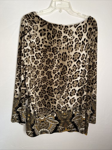 Susan Graver Damen 2X Liquid Knit Animal Print Langarmshirt - makellos - Bild 2 von 11