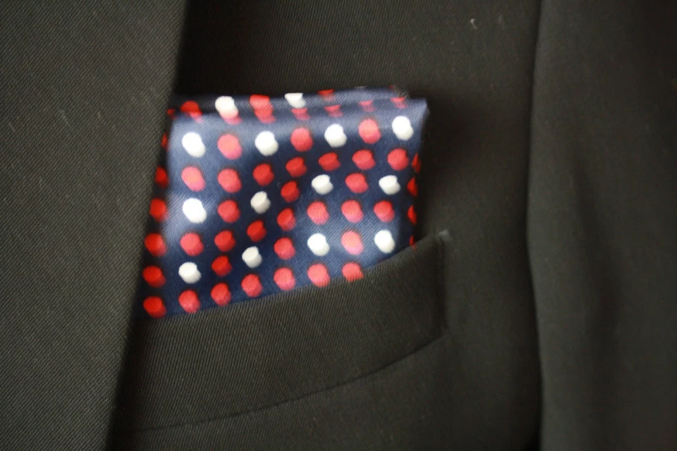 MEN'S HANDKERCHIEF pocket square multicolor polkadot on navy silk. - Image 4 of 4