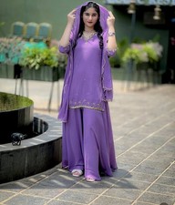 Ethnic Wear Faux Georgette Purple Top Palazzo With Dupatta For Women And Girls