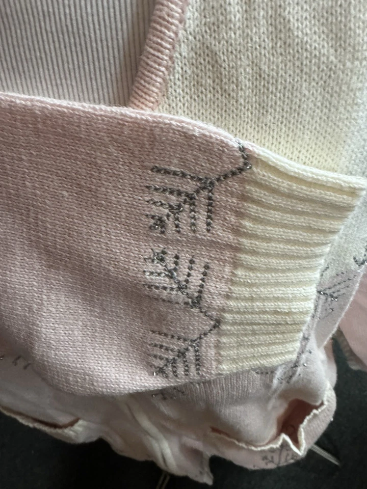 Cárdigan vintage Stitches In Time cremallera rosa y blanco copos de nieve años 80 Foto 4 de 4