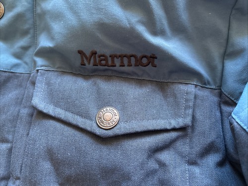 Men’s Medium MARMOT FORDHAM 700 Fill Down Parka Jacket Winter Coat w/ Hood Blue - Picture 9 of 11