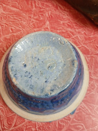 Blue Salt Glazed Stoneware 5 1/4” Mixing Bowl Wedding Ring Pattern - Picture 4 of 4