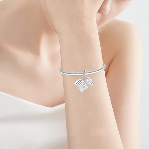 Coffee Cup Computer Charm 925 Sterling Silver Charms Fits Women's Bead Bracelet - Picture 3 of 7