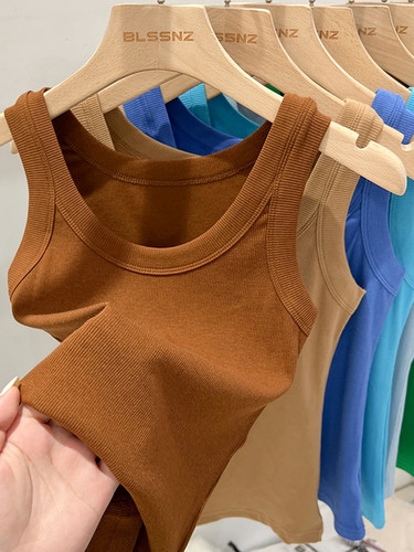 Camiseta sin mangas acanalada redonda lisa para mujer Camiseta sin mangas elástica básica Cuello en O Camiseta sin mangas lisa - Imagen 9 de 36