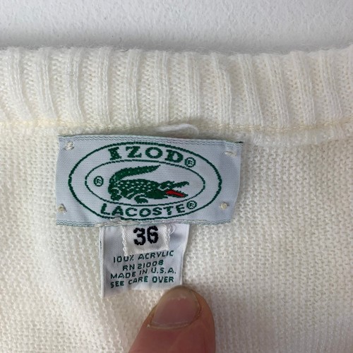 Izod Lacoste Sleeveless Jumper Vest V-Neck White Knit Womens 36 - Picture 3 of 5