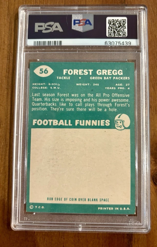 1960 Topps Forest Gregg ROOKIE PSA 7 NM Sharp CENTERED  #56 Green Bay Packers RC - Image 2 of 2