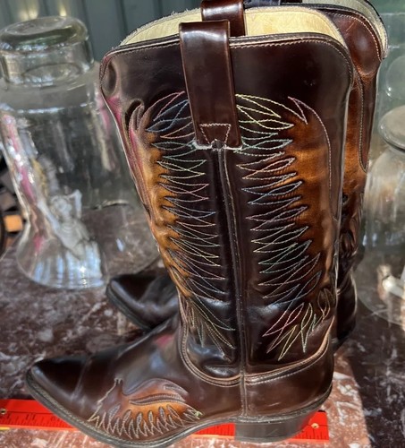 Vintage Men's Eagle Rainbow Cowboy Boots 7 D Wrangler 1970s USA Firebird Clean - Picture 17 of 18