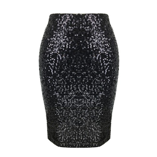 Women Pencil Skirt Sequin High Waist Party Knee Length Bodycon Midi Glitter - Picture 4 of 15