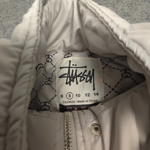 Stussy Jacket Womens 8 Grey Puffer Long Sleeve Winter full zip cropped Size 8 - Picture 3 of 10