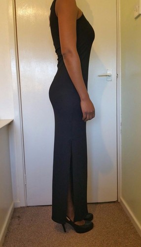 Dorothy Perkins Black ribbed halter neck midi slit hem dress uk size 8 - Picture 3 of 6