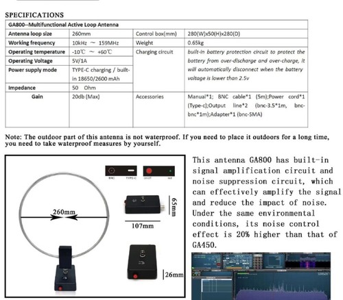 GA-800 Aktywna pętla Krótkofalowa 10KHz-159MHz Antena radiowa HF ze skrzynką sterującą - Zdjęcie 7 z 7
