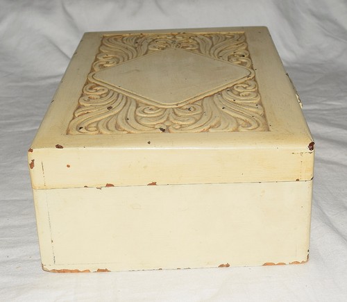 Joyero vintage beige madera tallada melodía cofre con espejo pintado envejecido - Imagen 3 de 7