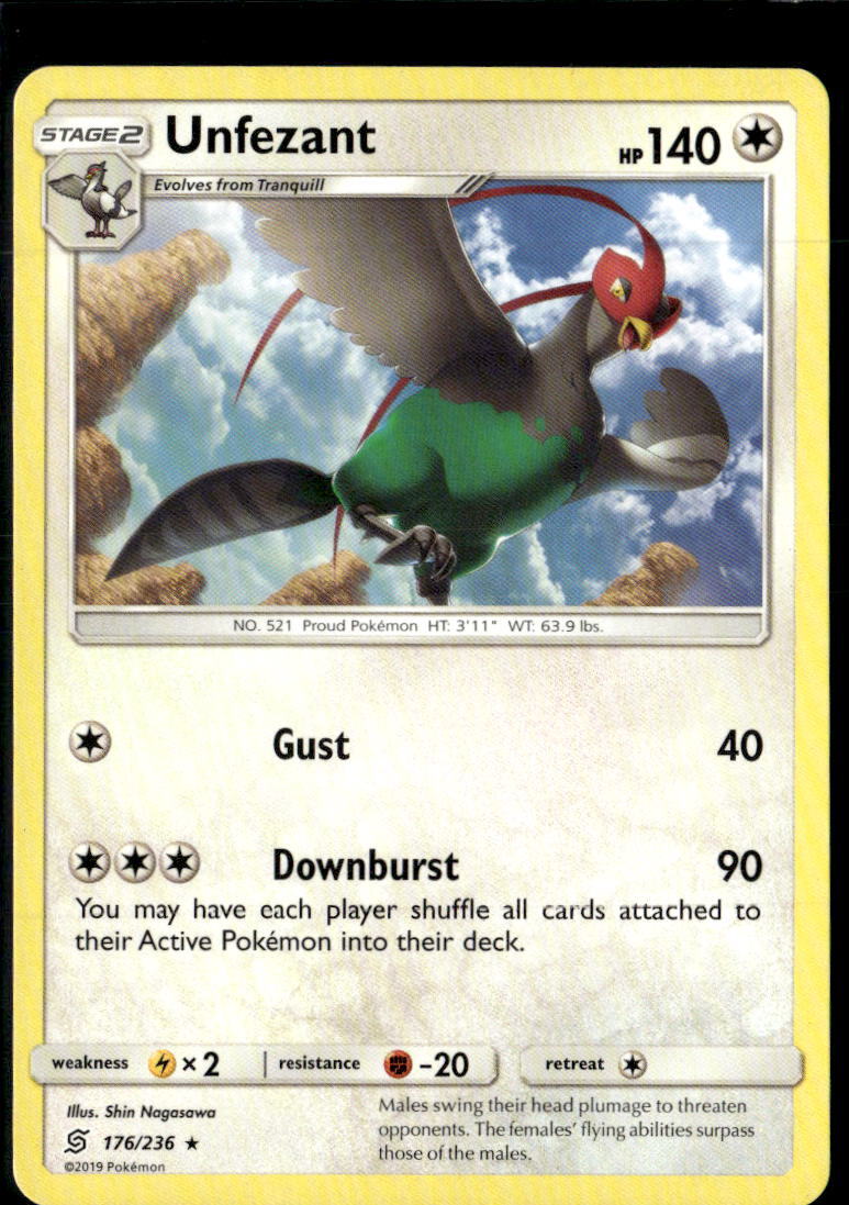 Pokemon Unfezant 176/236 Unified Minds Non Holo Rare 2 Card Lot