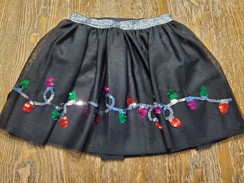 Cat & Jack Girls Christmas Skirt Black Tulle Tutu Xmas Lights Size S 6/6X EUC!!