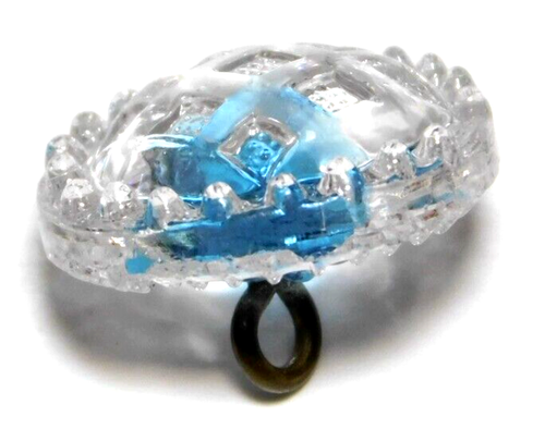 Antique RADIANT Glass BUTTON Lines & Squares w Turquoise Blue NICE 5/8 - Picture 3 of 7