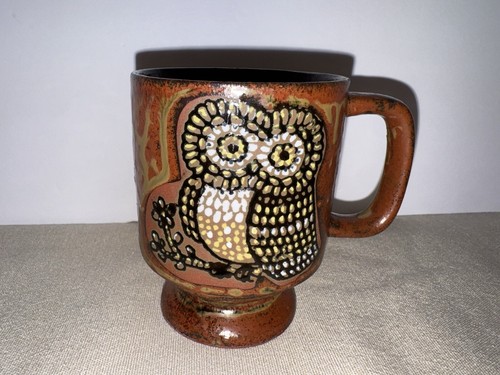 Tazza vintage con piedi di gufo in gres dipinto a punti MCM vintage boho - Foto 8 di 11