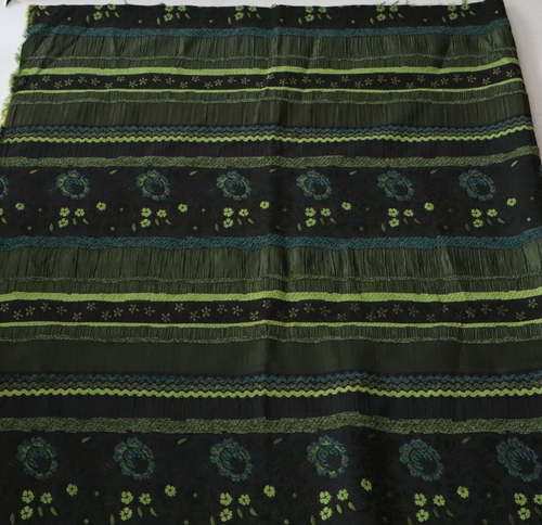 Vintage Luxury Artistic Silky Fabric Black, Green, Blue Emb Pleated Floral 1 yds - Picture 3 of 11