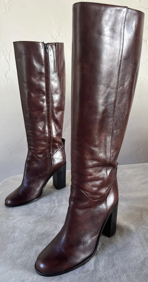 "Botas hasta la rodilla Kate Spade de cuero marrón 3,25"" tacón talla 9 usadas en excelente estado" Foto 2 de 4