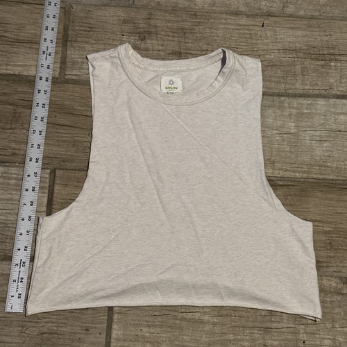 Offline Aerie Sleeveless Muscle Crew White Tan Tank Top Shirt Size Small S Lot B