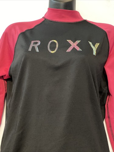 Roxy Women's SPF50 Long Sleeve Rash Guard Color Block Pink Black Size 14 EUC - Bild 3 von 5