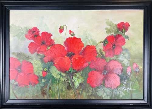MARIEL CHAPOT Large Vintage (1950s) French Mod Floral Still Life Oil on Canvas - Picture 2 of 6