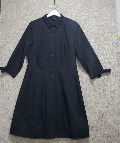 Talbots Shirt Dress Women's 14 Petite Black Cotton Knotted Sleeve Lagenlook - Picture 2 of 12