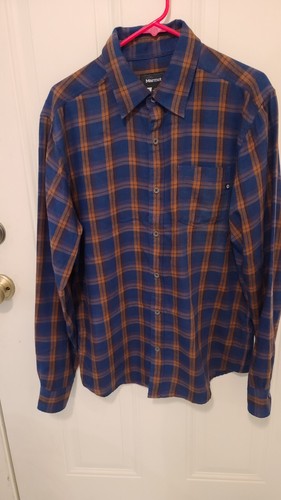 Marmot Blue Burnt Orange Flannel Shirt Men Sz L - Picture 1 of 6