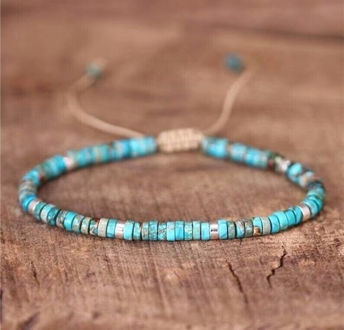 2x4mm Blau Türkis Kleine Zierliche Perlen Heilng Edelstein Frauen Männer Armband - Bild 4 von 5