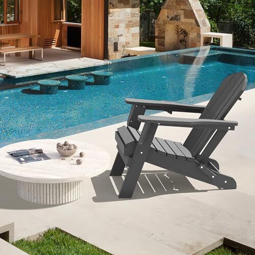 Folding Adirondack Chair with Cup Holder, HDPE All-Weather Folding Patio - Bild 2 von 6