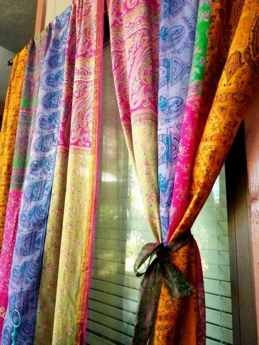 2 piezas cortina de patchwork indio Sari decoración de ventanas cortina de seda múltiple cortina de sari - Imagen 8 de 8