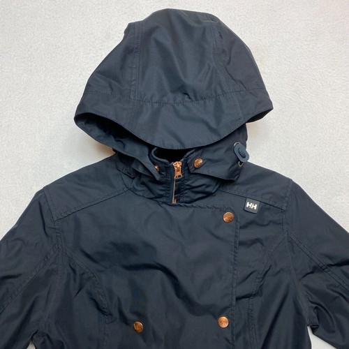 Helly Hansen Welsey Double Breasted Trench Raincoat Women's SP Navy Hooded - Picture 2 of 15