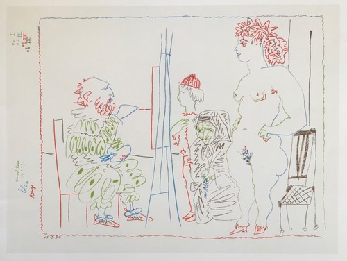 PICASSO LITHOGRAPHIE L’ODALISQUE ET LE CLOWN 1954 ARCHES MOURLOT ORIGINAL PRINT - Foto 2 di 2