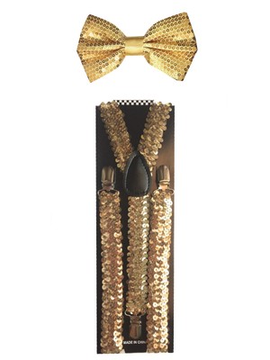 New Sequin Suspender and Bow tie Combo Unisex Adjustable Set