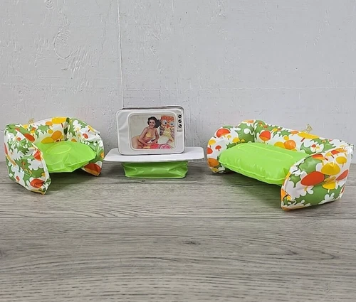 Vtg 1979 Zee Toys Puff N Play Inflatable Barbie Living Room Furniture Set - 6 pc