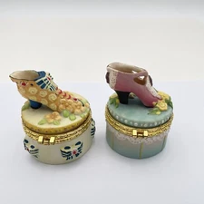 VTG Victorian Trinket Box High Heel Shoe Boot Ornate Floral Lot Of 2