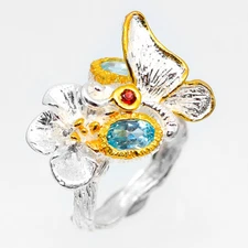 Thai Handmad Jewelry Natural Blue Topaz Silver Ring 925 Sterling / RVS67