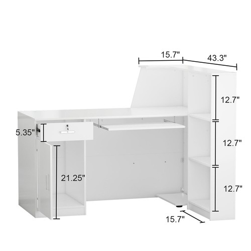 Reception Desk L-Shaped Front Counter Table w/ Storage Shelf White 55.1"L - Picture 5 of 5