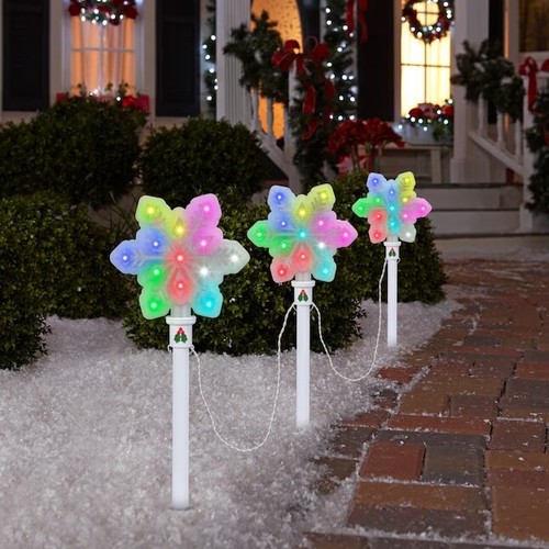 Gemmy Orchestra of Lights 3 LED Snowflake Pathway Stakes Music Light Show OOL - Picture 3 of 3