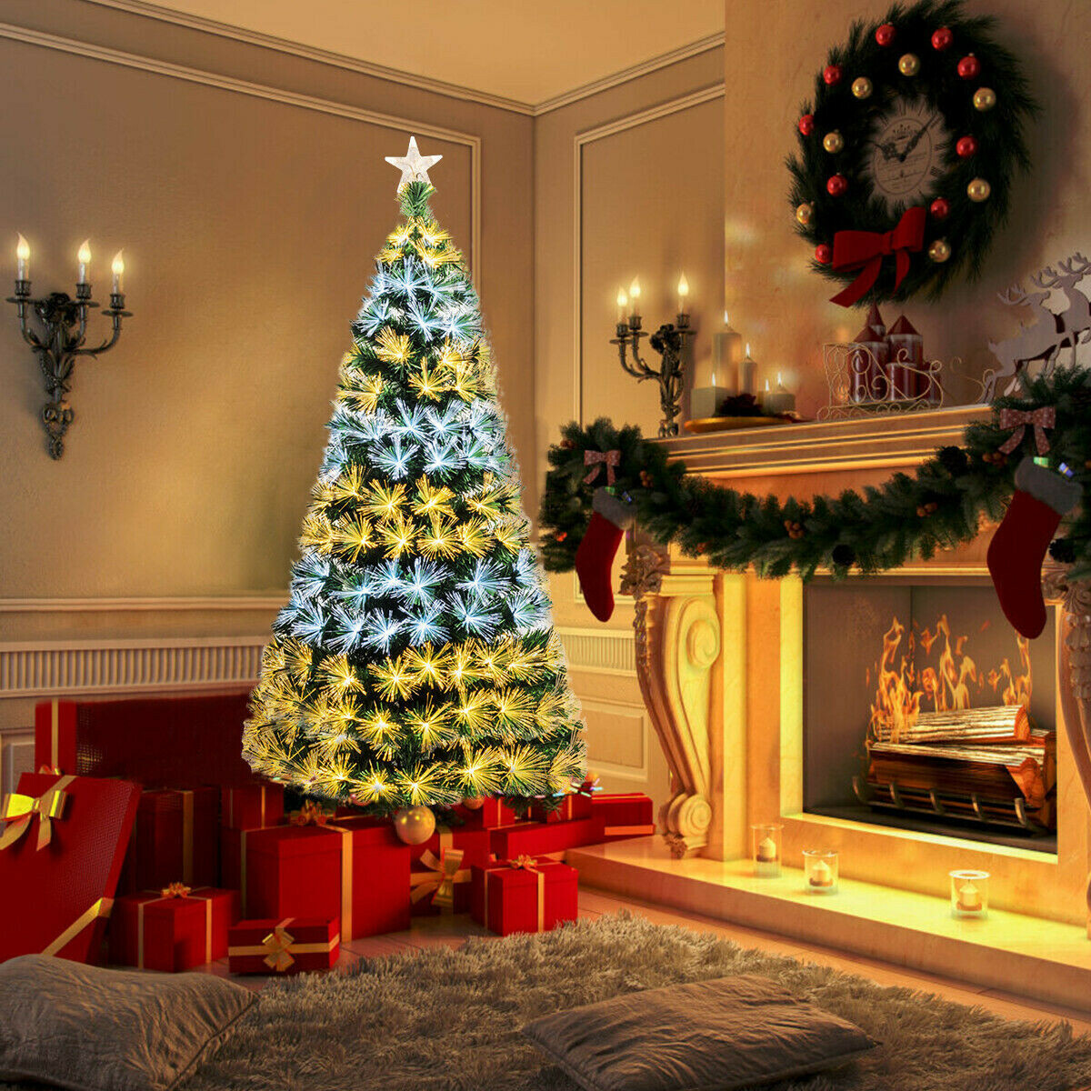 21 65 Mini Christmas Tree With Ornaments Lights Fiber Optic Home
