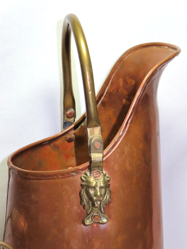 Vintage Holland Copper Brass Jug/Pitcher with Ceramic Handle & Lion Head Accents - Picture 6 of 17