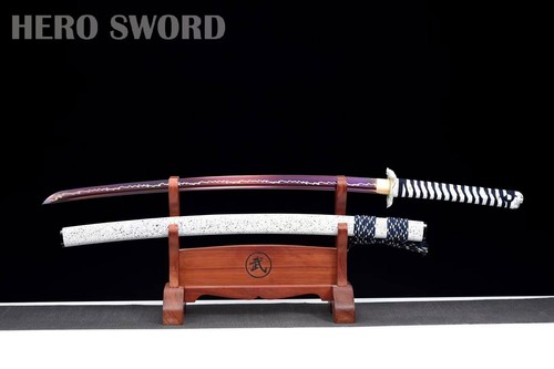 Purple Lightning Blade Katana Hand Forged Sharp Manganese Steel Samurai Sword - Picture 7 of 10
