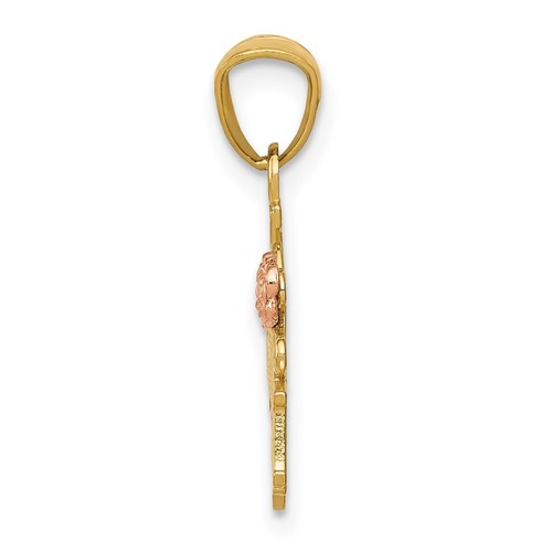 14K Gelb & Rotgold Glanzschliff #1 Oma mit Rosenanhänger - Bild 2 von 5