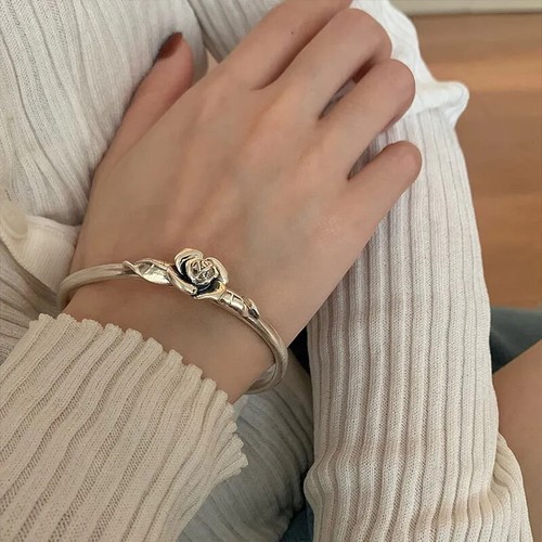 Brazalete Brazalete Rosa Retro Plata Esterlina 925 Vintage Flor Mujer Joyería Pulsera - Imagen 12 de 23