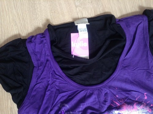 ✅ BNWT GiIRLS TUNIC TOP T-SHIRT Purple Age13yrs RRP £14 M&Co Cap Sleeves Slogan - Picture 3 of 5