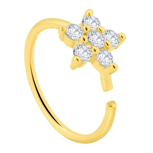14K Gold 22G 6pc Natural Diamonds Star Flower Hoop Nose Rings Cartilage Earrings - Picture 3 of 11