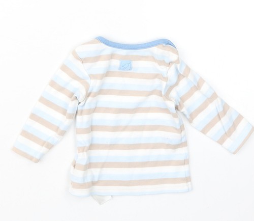 Marks & Spencer Boys Blue Striped Cotton Blend T-Shirt Size 3-6 Months Boat Ne - Picture 2 of 12